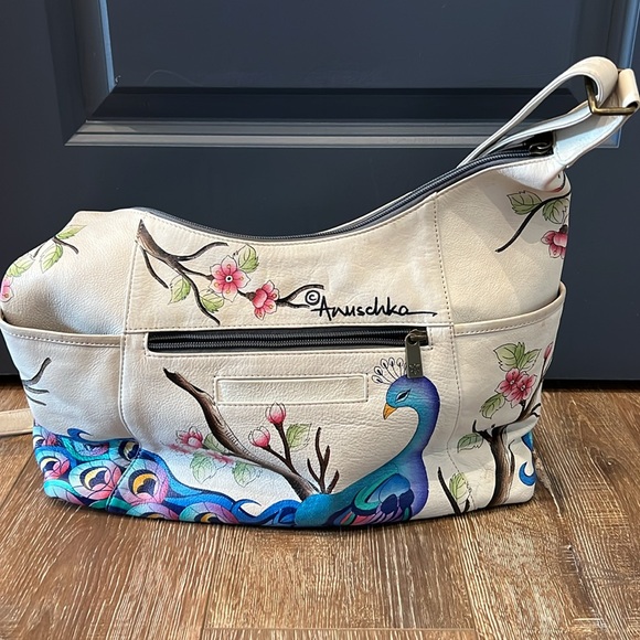 White Large Shoulder Hobo - 8082 Anna by Anuschka Peacock purse bag - Picture 5 of 15